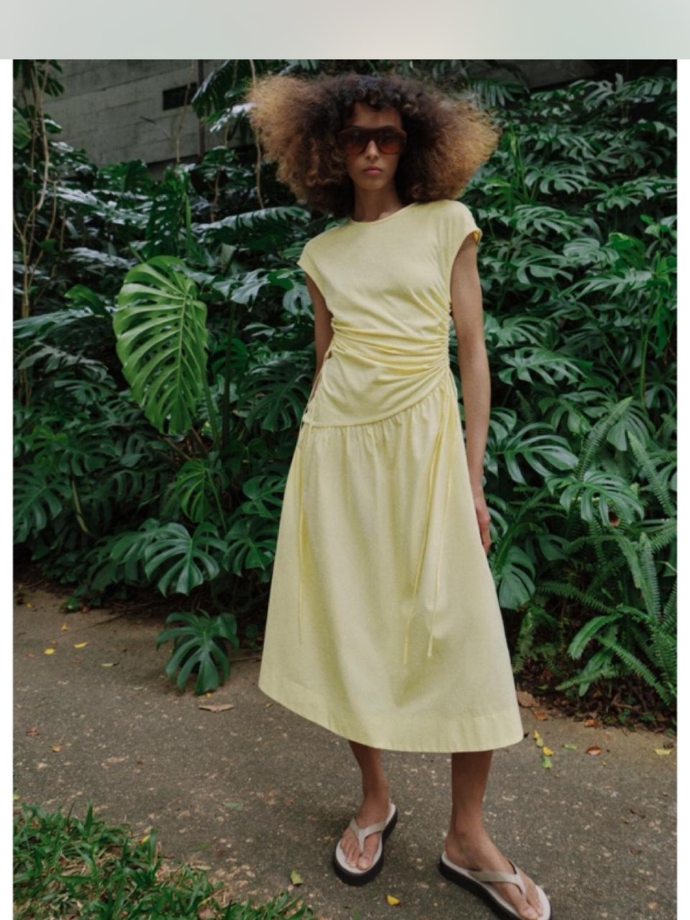 Yellow Ruched Midi Dress - Women's Summer Dress
